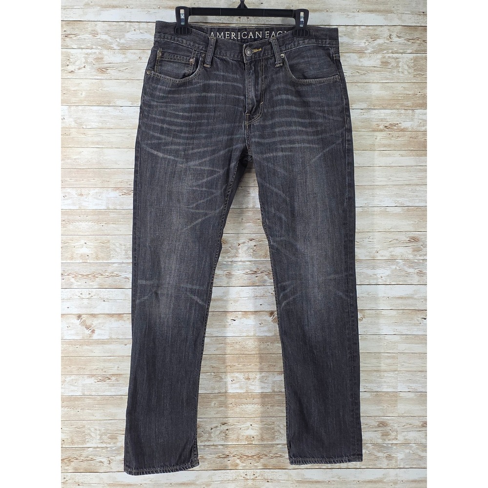 American Eagle Jeans Size 32x32 Slim Straight Dark Wash Black Denim